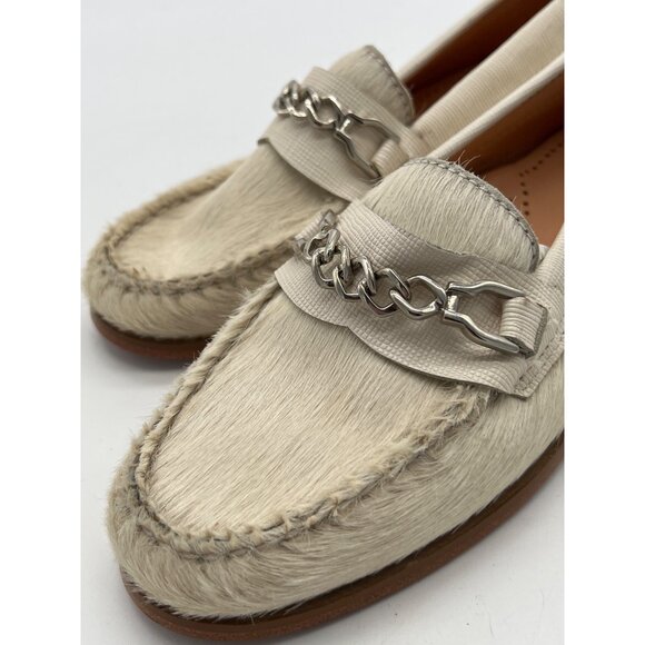 G. H. Bass Weejun’s Cream Haircalf Leather Loafers With Chain Detail - Picture 9 of 10